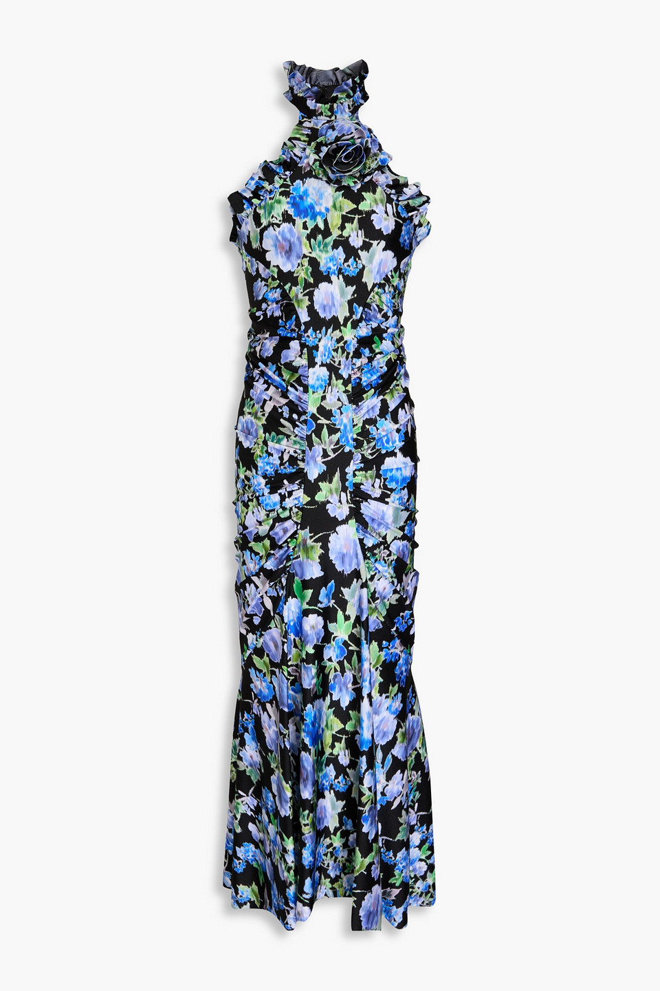 Philosophy Di Lorenzo Serafini Ruffled Floral-print Jersey Midi Dress In Black