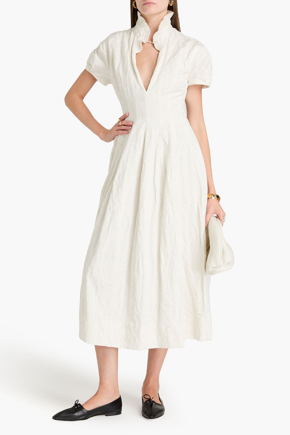 PHILOSOPHY DI LORENZO SERAFINI COTTON-BLEND CLOQUÉ MIDI DRESS 