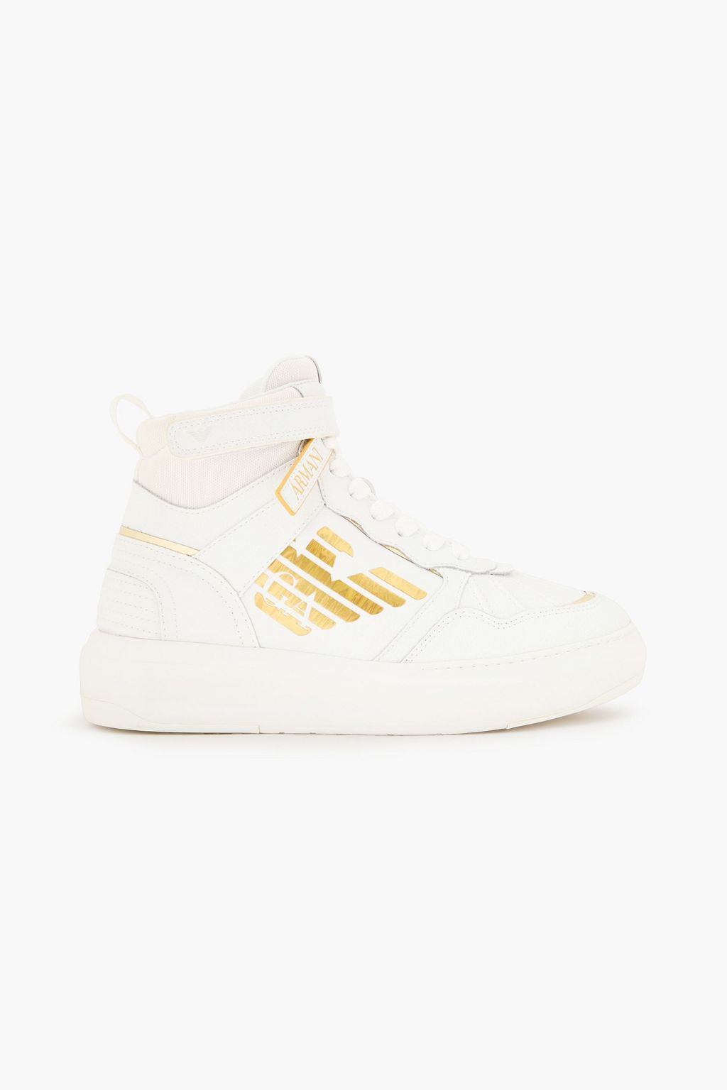 EMPORIO ARMANI Metallic trimmed pebbled leather high top sneakers THE OUTNET