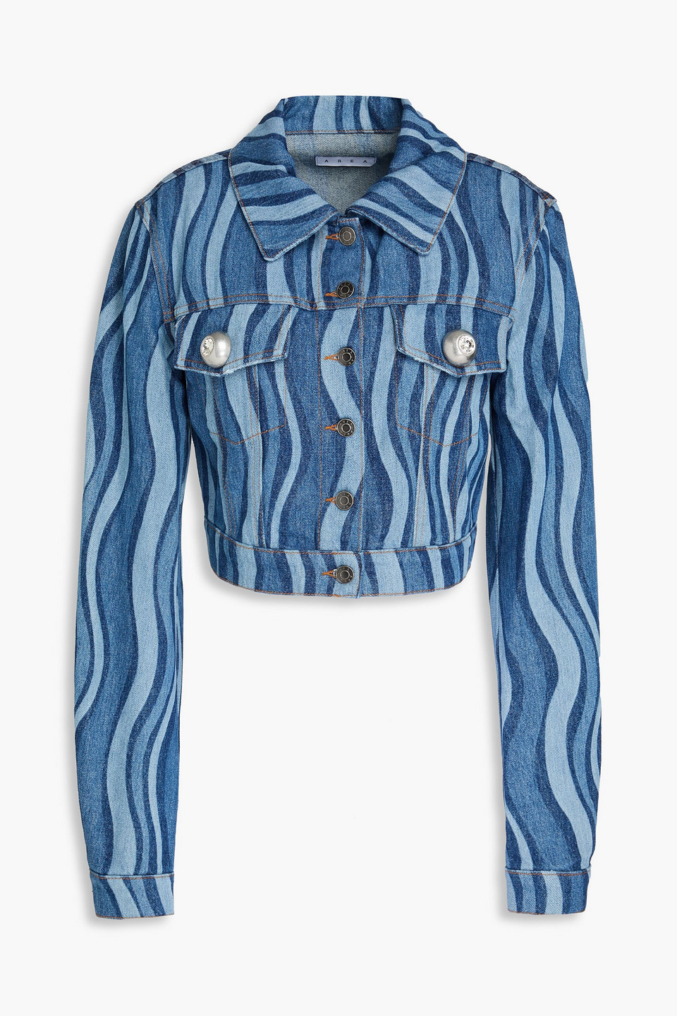 AREA CROPPED PRINTED DENIM JACKET 