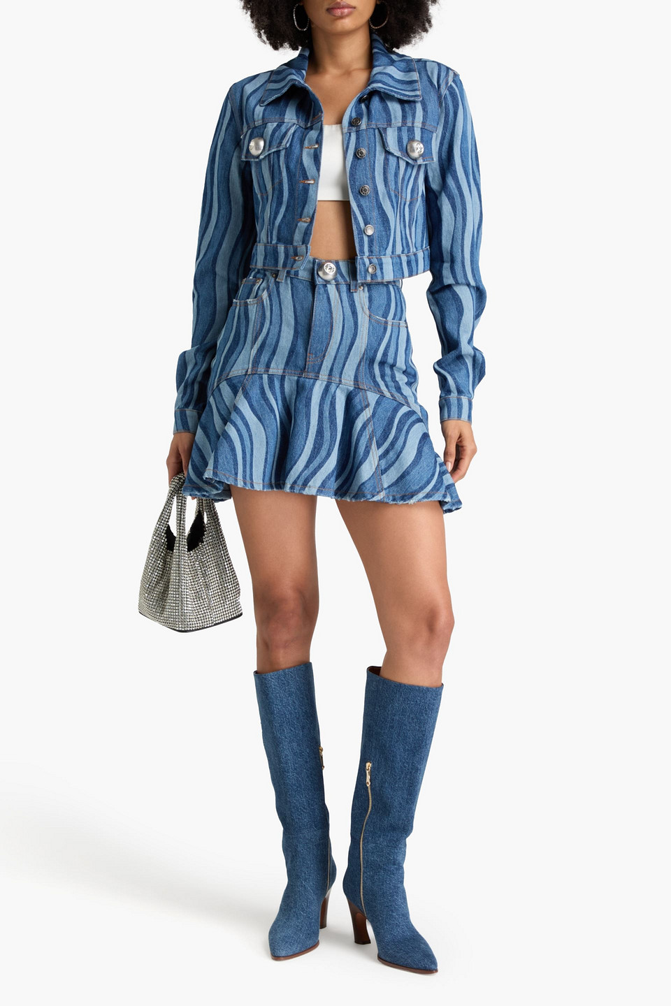 AREA CROPPED PRINTED DENIM JACKET 