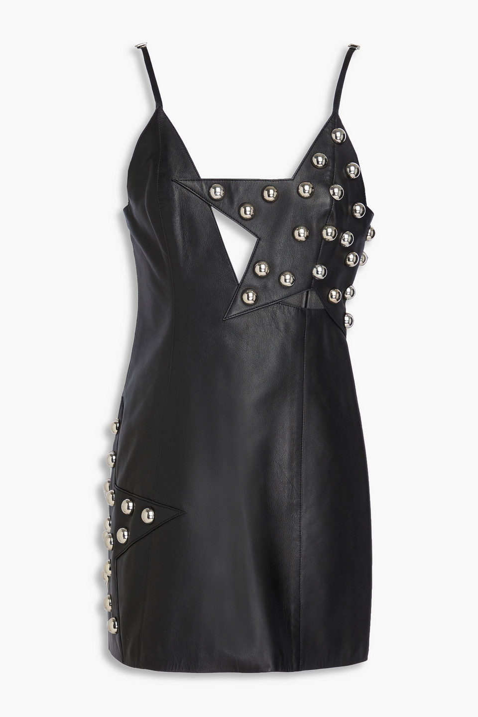 Cutout studded leather mini dress