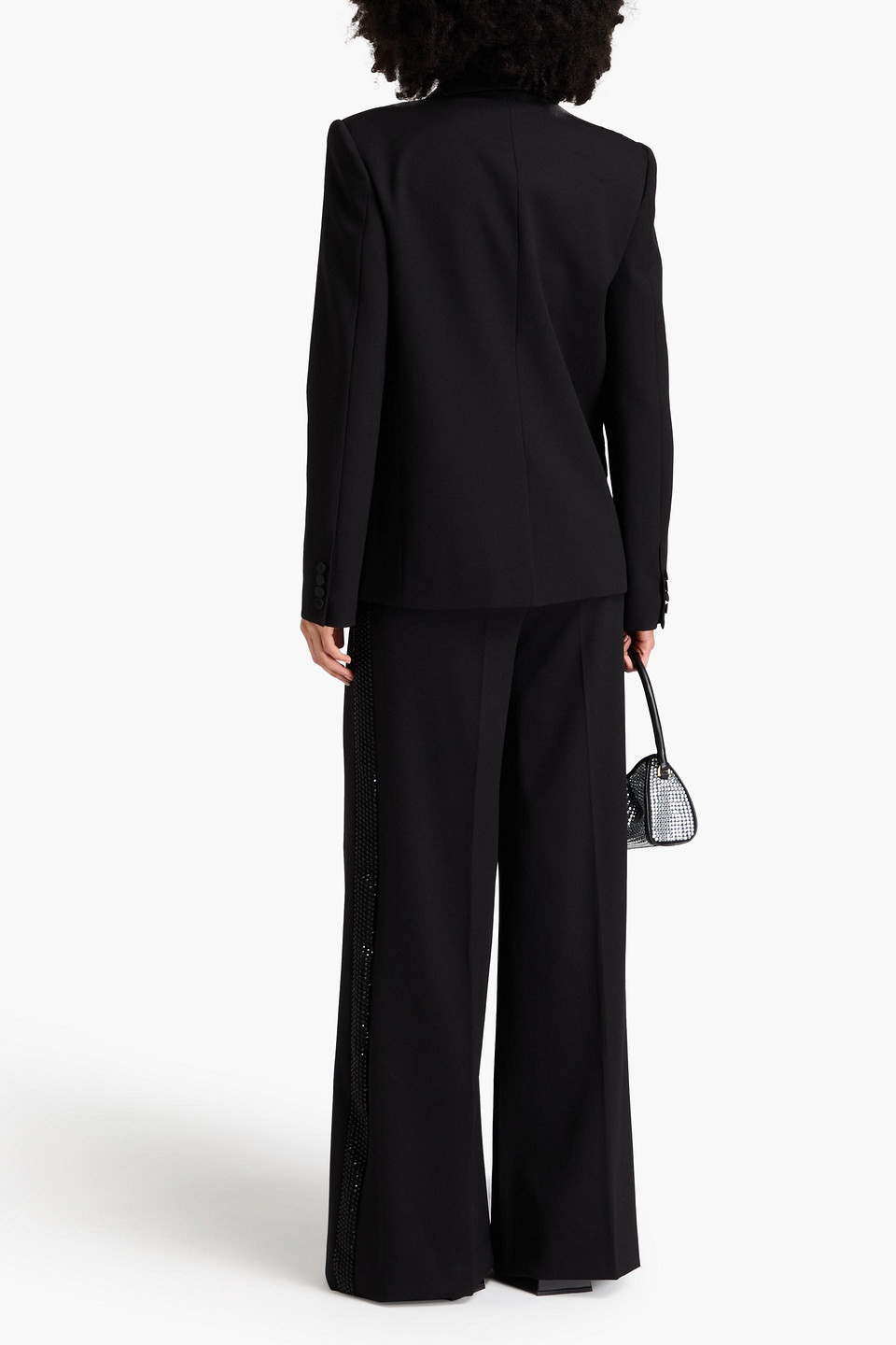 AREA DOUBLE-BREASTED CRYSTAL-EMBELLISHED WOOL-BLEND TWILL BLAZER