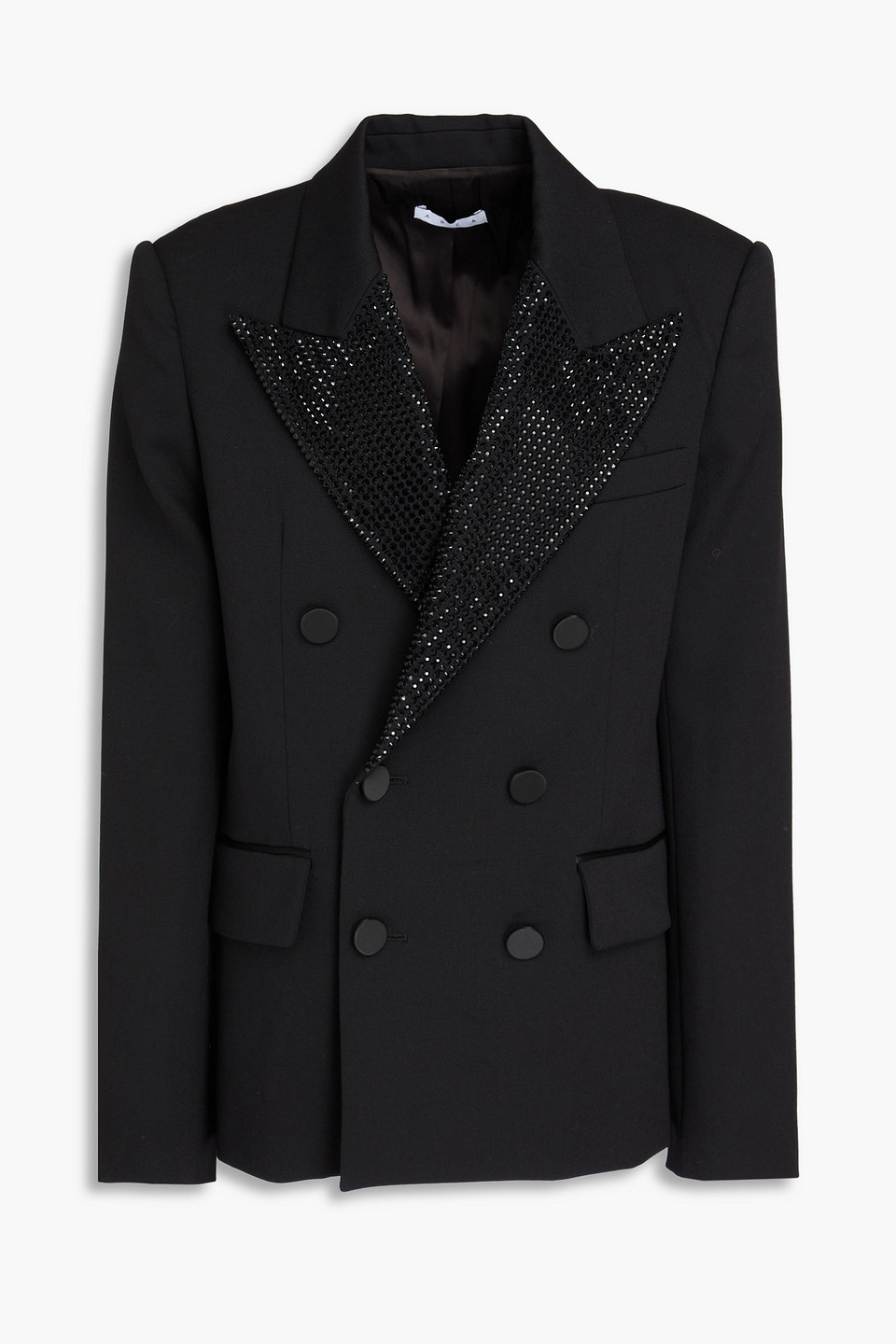 Area Double-breasted Crystal-embellished Wool-blend Twill Blazer In Black