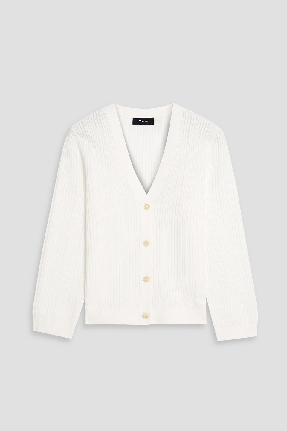 Theory Cropped Ribbed Cotton-blend Cardigan In White