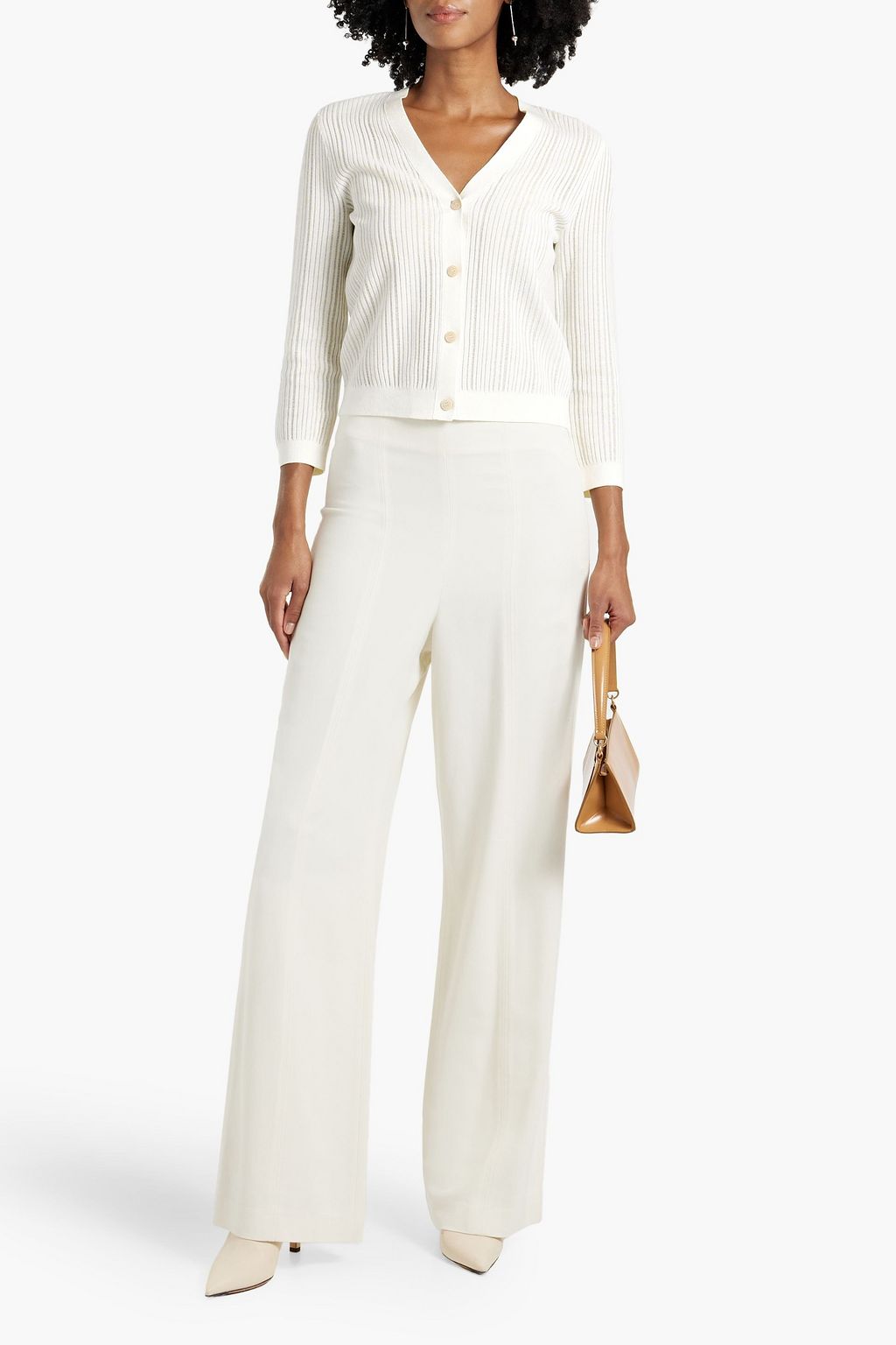 THEORY Cropped ribbed cotton-blend cardigan