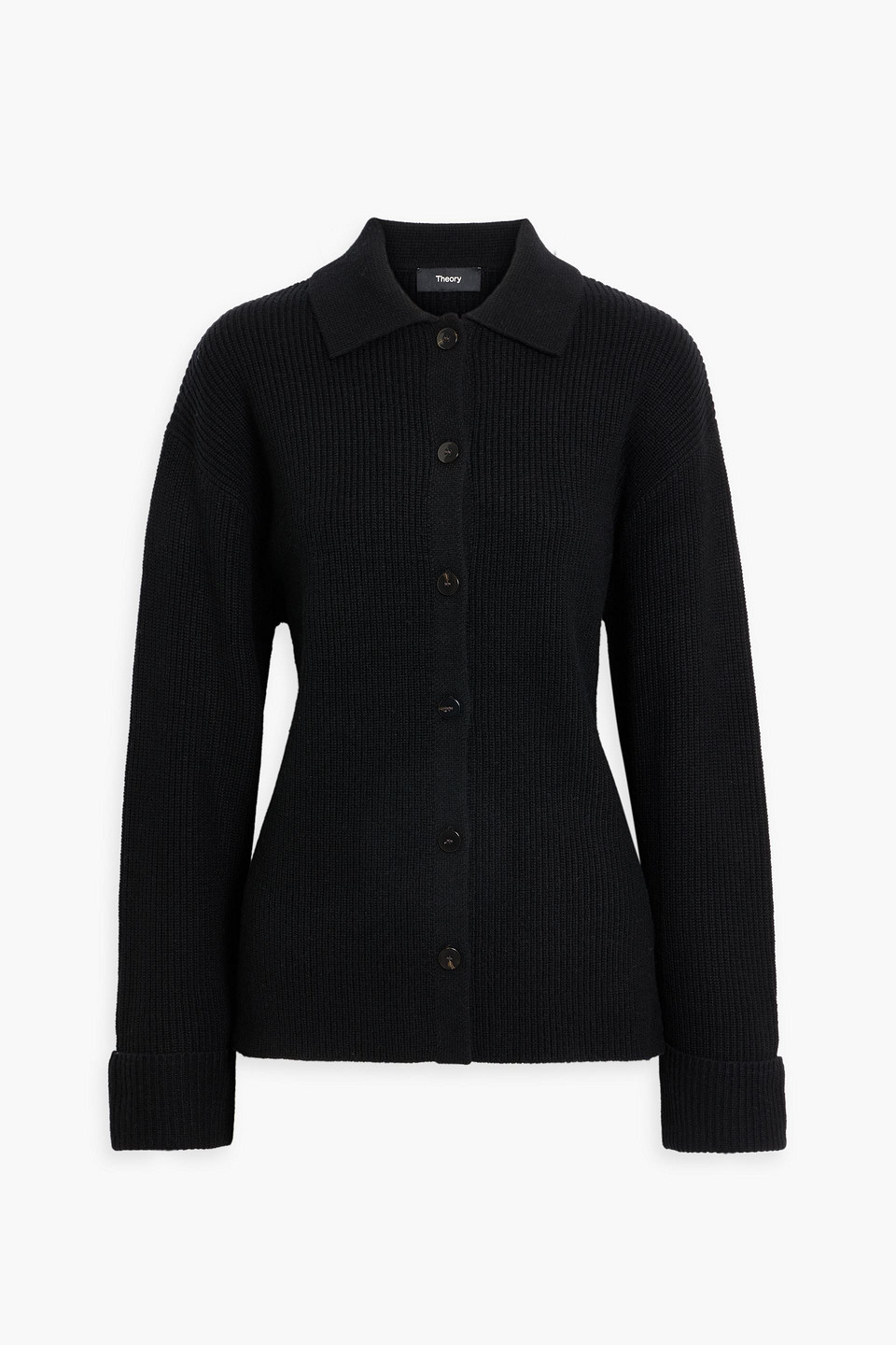 Theory Ribbed Merino Wool And Cashmere-blend Cardigan In Black