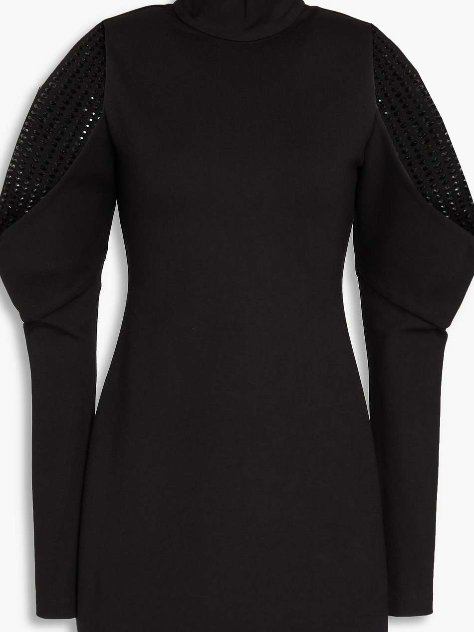 cold-shoulder crystal-embellished ponte mini dress