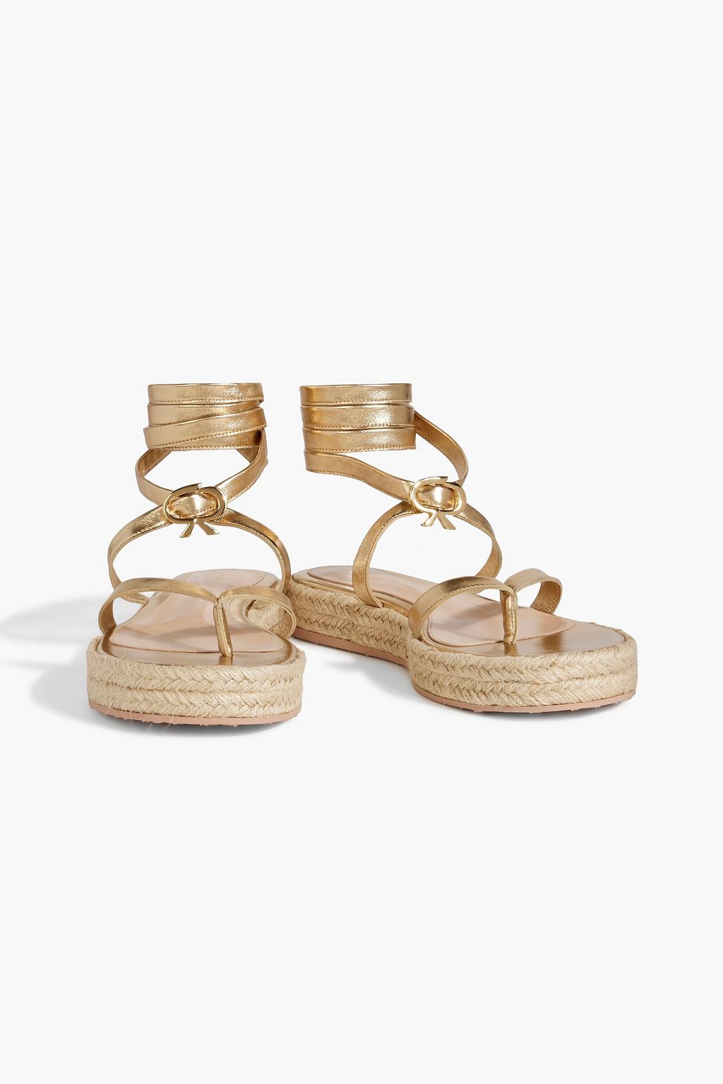 GIANVITO ROSSI Ribbon Beachclub metallic leather platform espadrille sandals