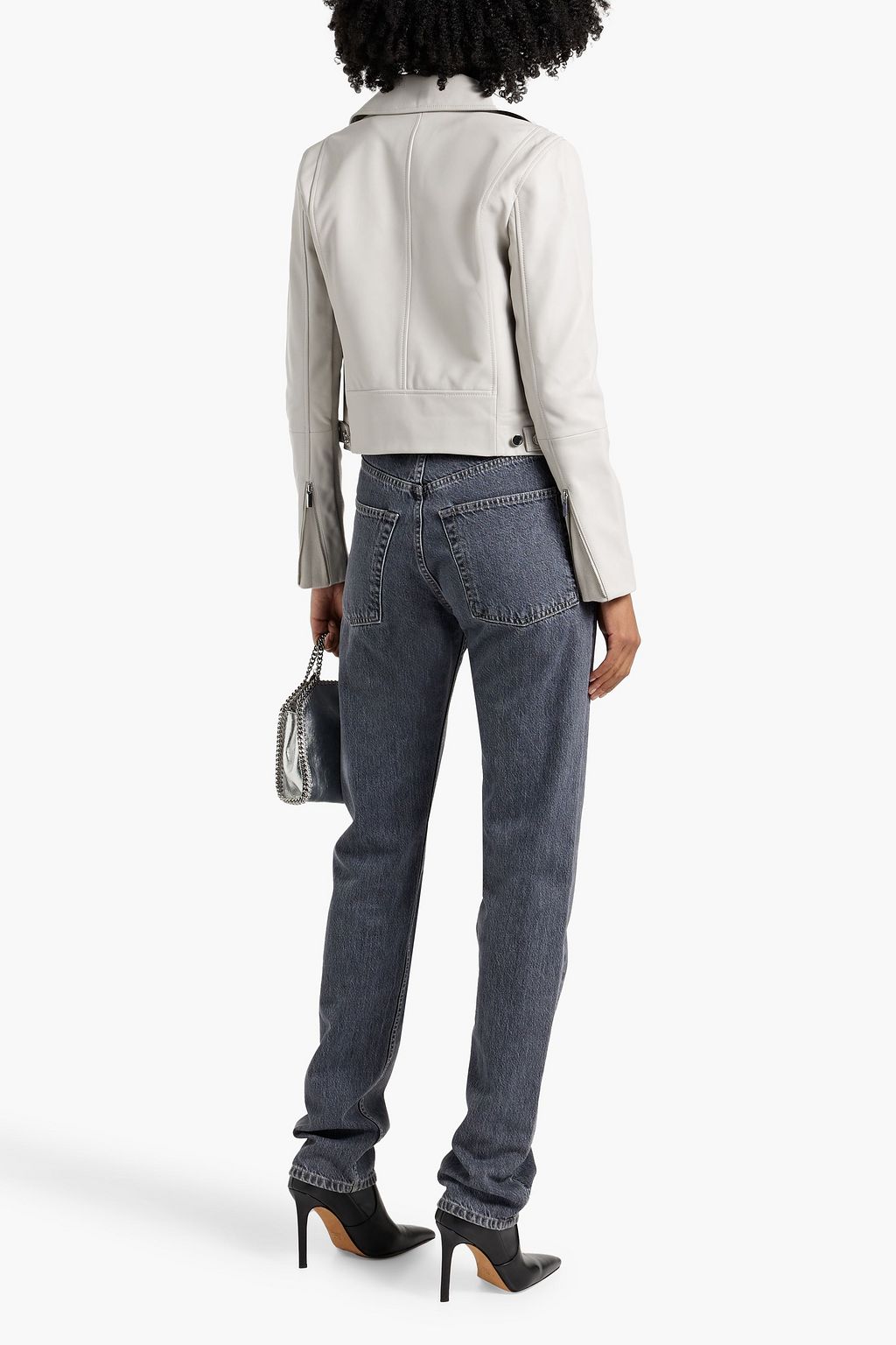 THEORY Knit-paneled leather biker jacket