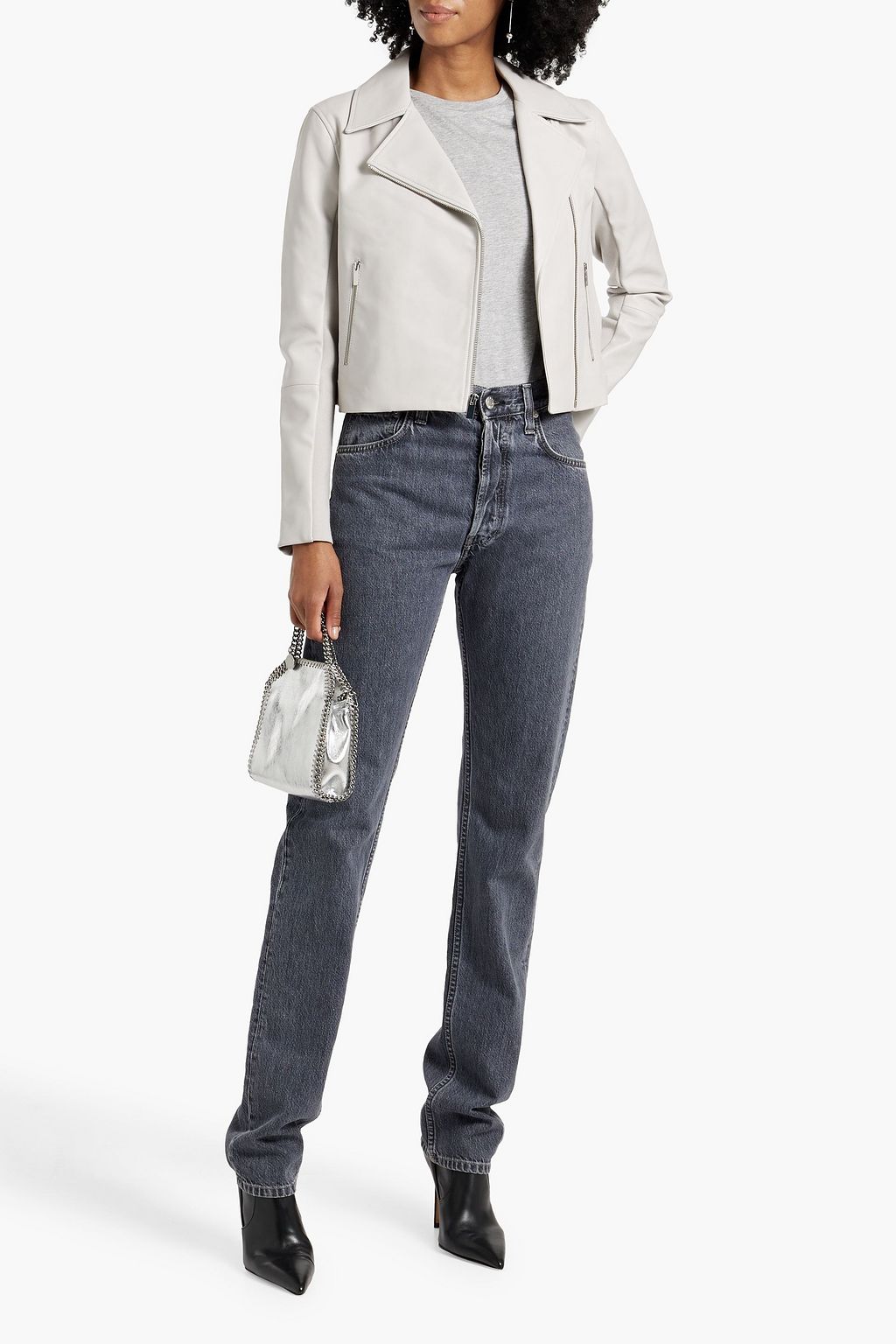 THEORY Knit-paneled leather biker jacket