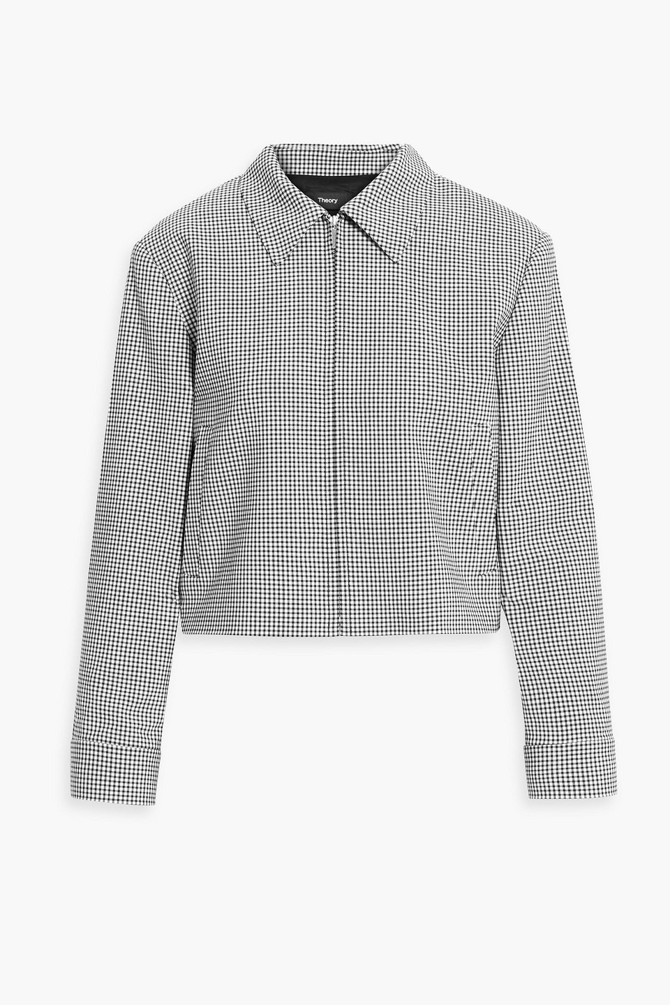 Theory Cropped Gingham Wool-blend Jacket In Black
