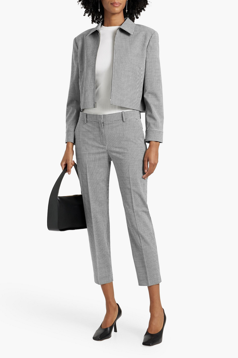 Theory Cropped Gingham Wool-blend Jacket In Black