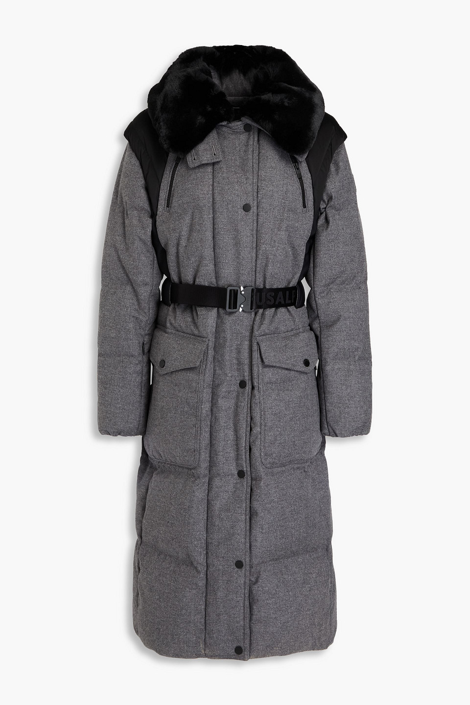 Fusalp Convertible Faux Fur-trimmed Wool-blend Felt Down Coat In Gray