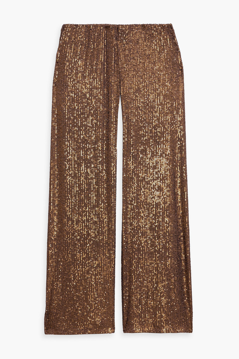 Norma Kamali Sequined Stretch-mesh Wide-leg Pants In Metallic