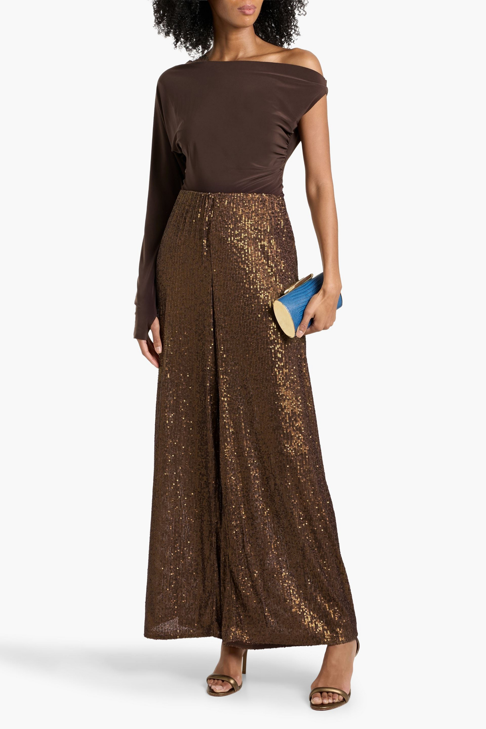 Norma Kamali Sequined stretch-tulle wide-leg pants