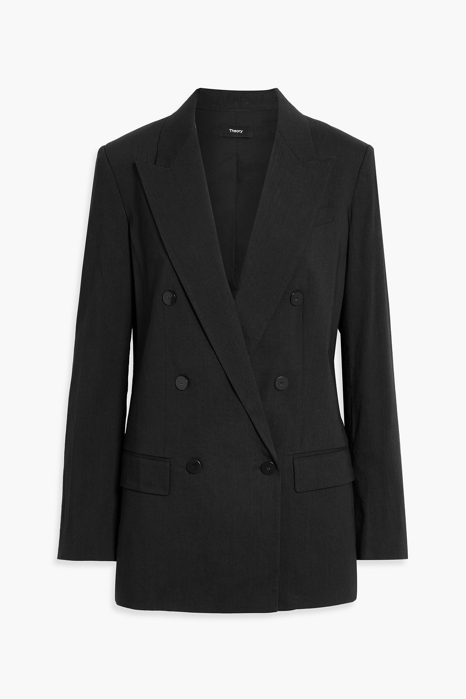 Theory Double-breasted Linen-blend Blazer In Black