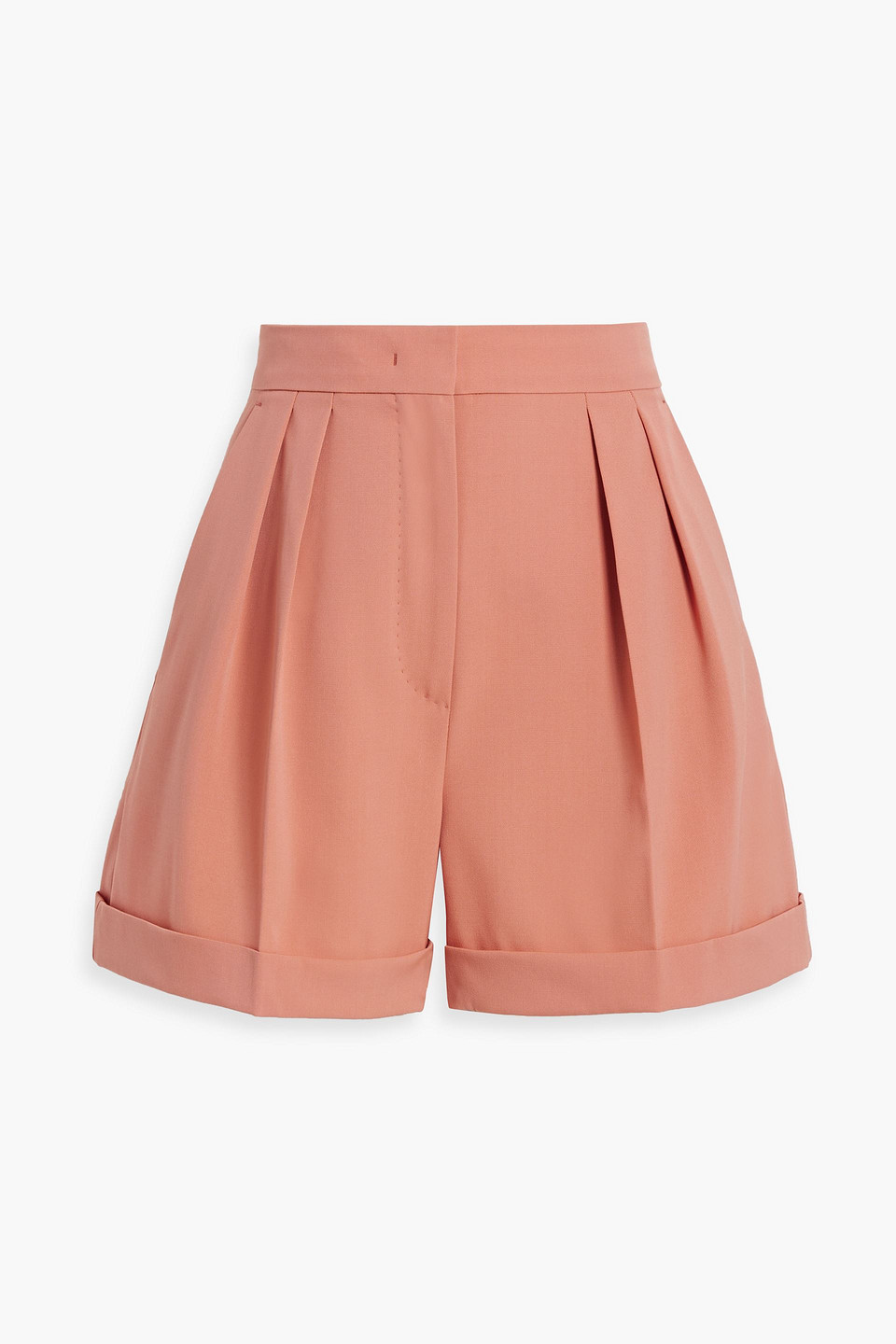 Max Mara Pleated Wool-blend Twill Shorts In Coral