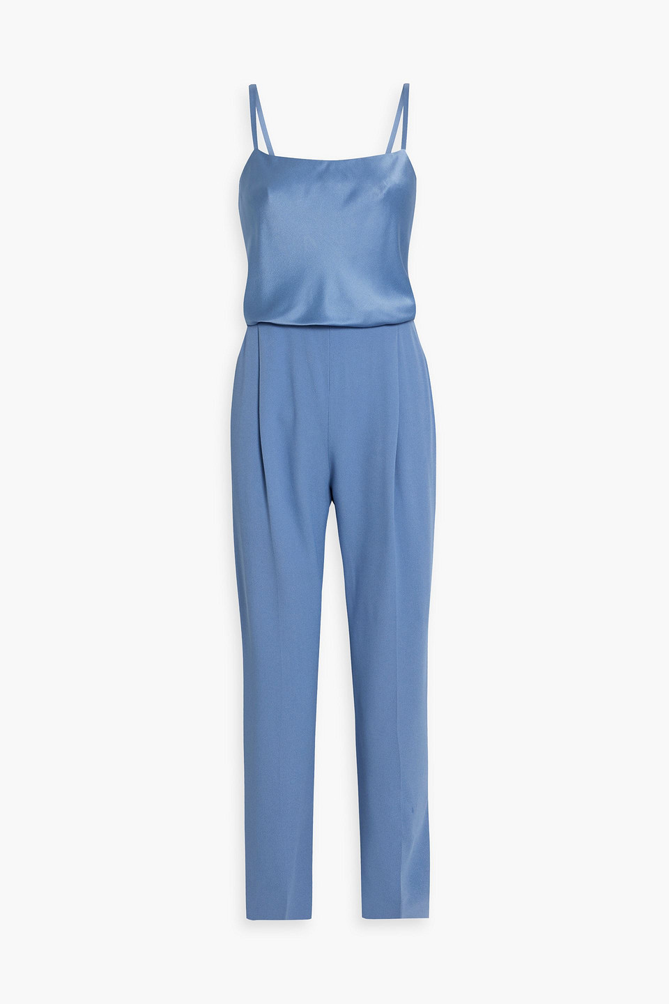 Max Mara Lace-up Satin And Crepe Jumpsuit In Light Blue