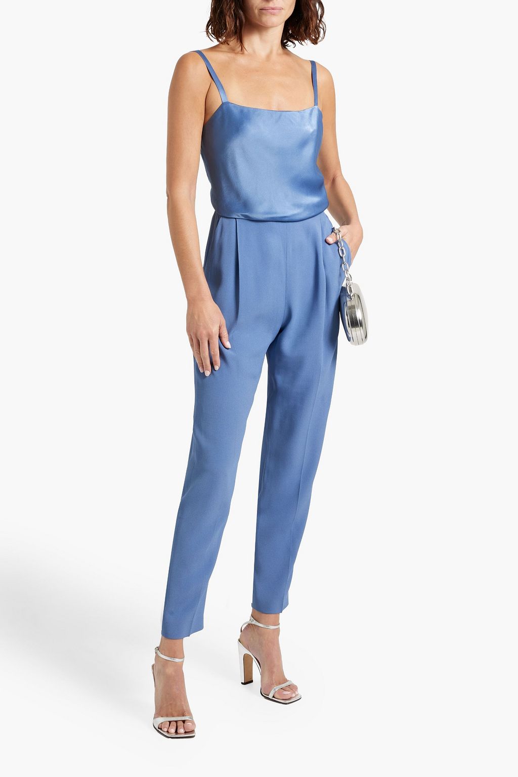 MAX MARA Lace-up satin and crepe jumpsuit