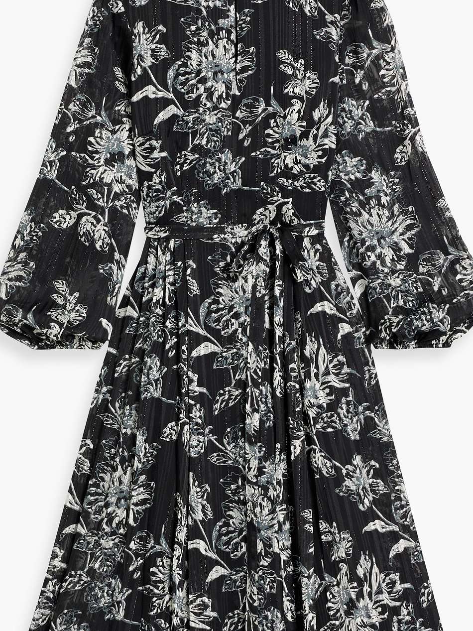 floral-print metallic jacquard dress