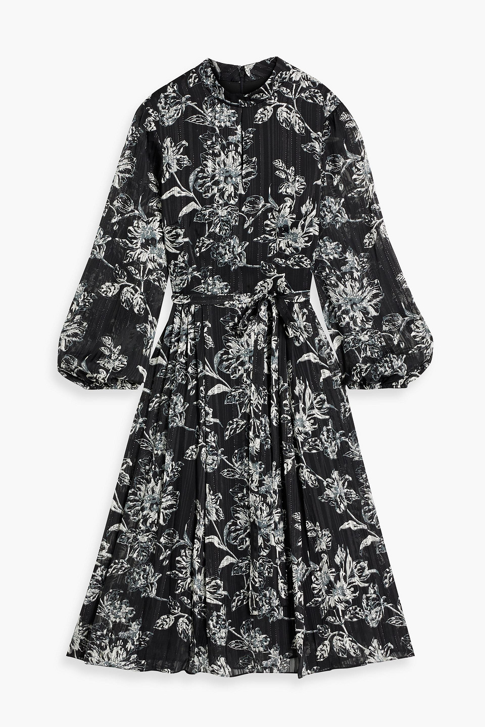 Mikael Aghal Floral-print Metallic Jacquard Dress In Black
