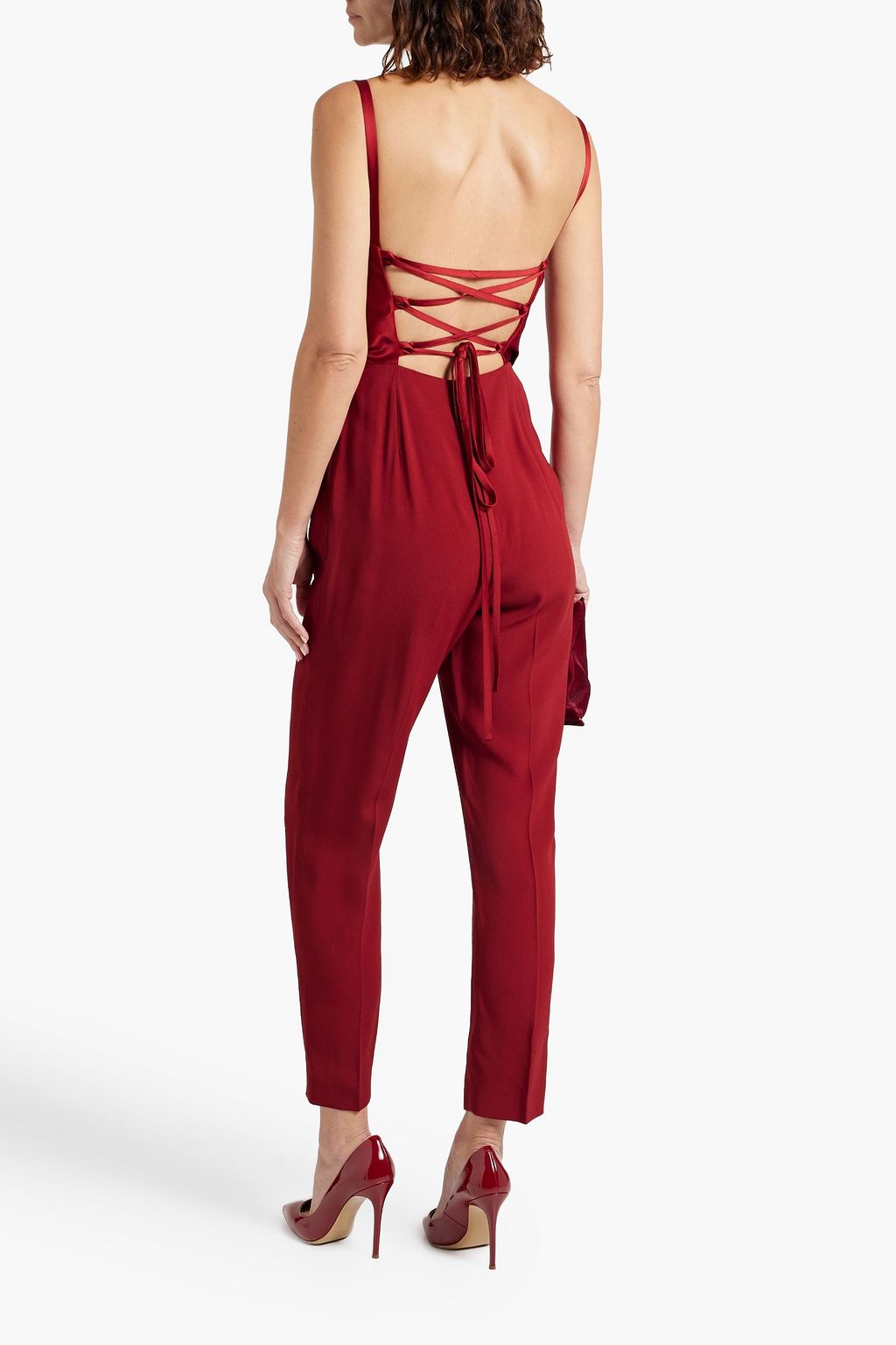 MAX MARA Lace-up satin and crepe jumpsuit