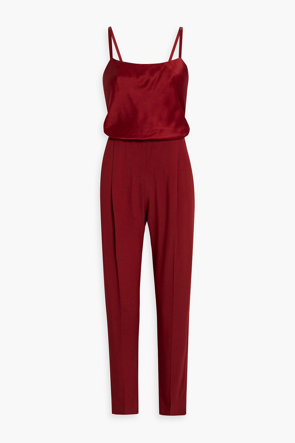 Max Mara Lace-up Satin And Crepe Jumpsuit In Claret