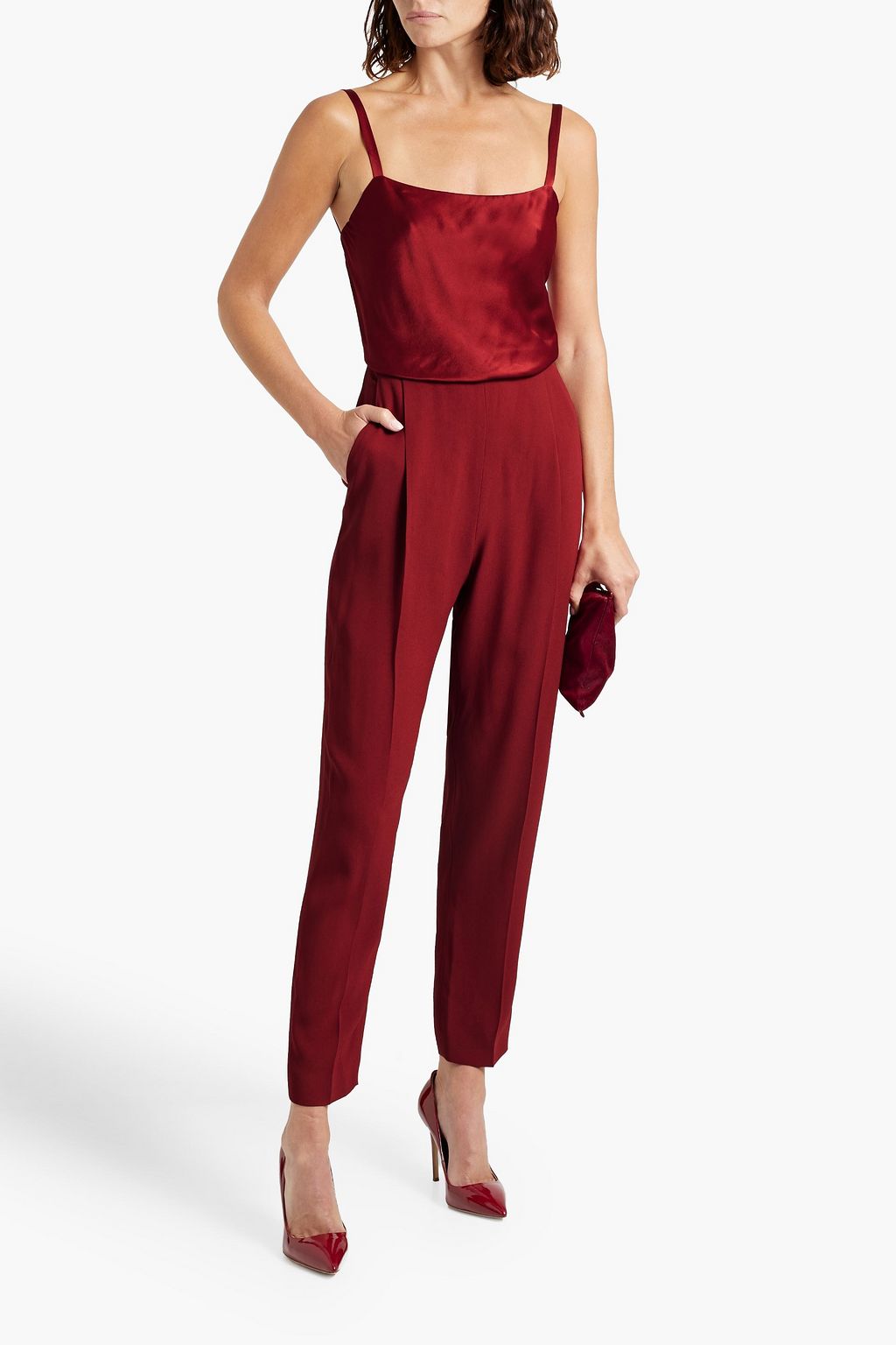 MAX MARA Lace-up satin and crepe jumpsuit