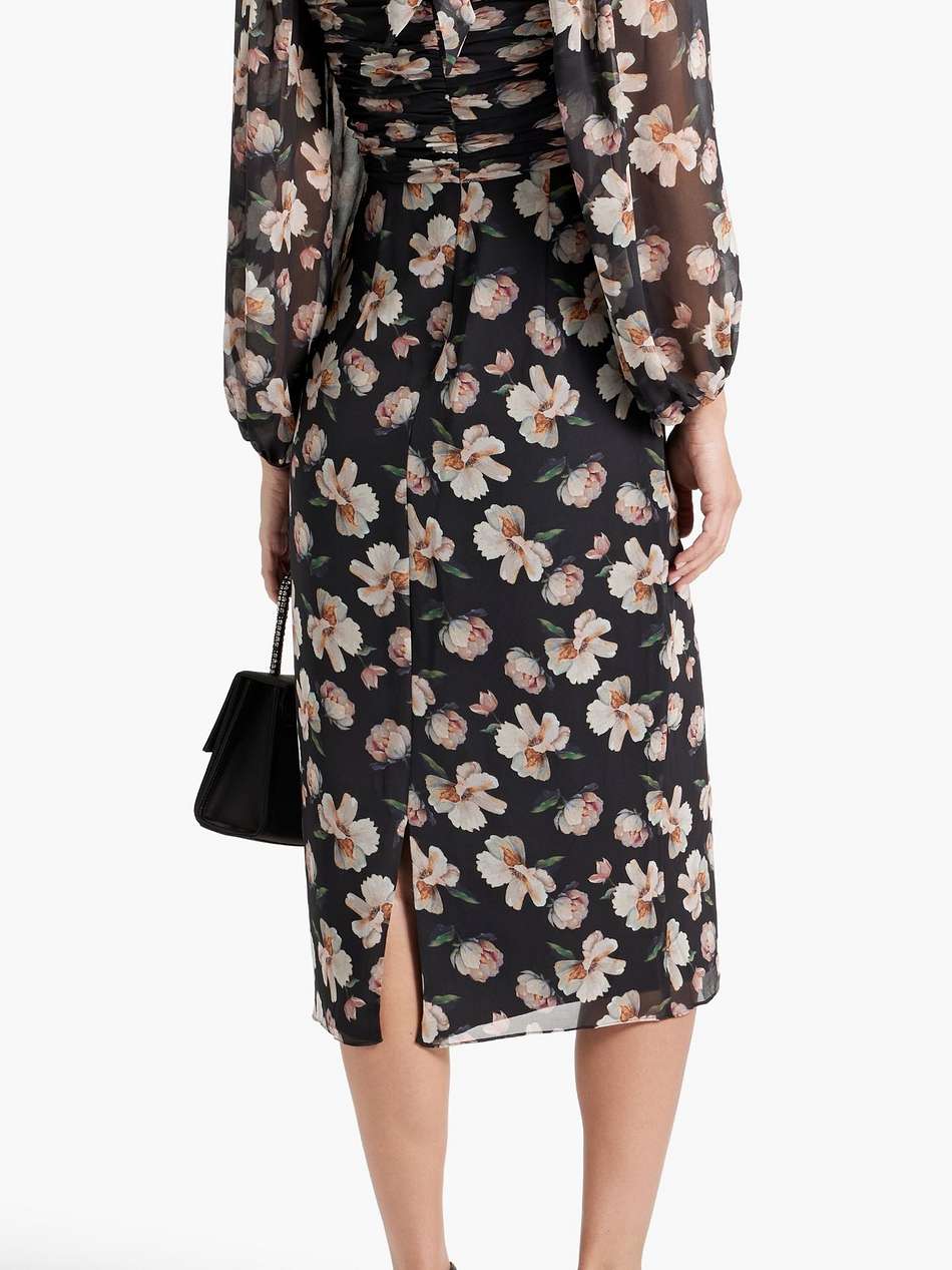 ruched floral-print chiffon midi dress