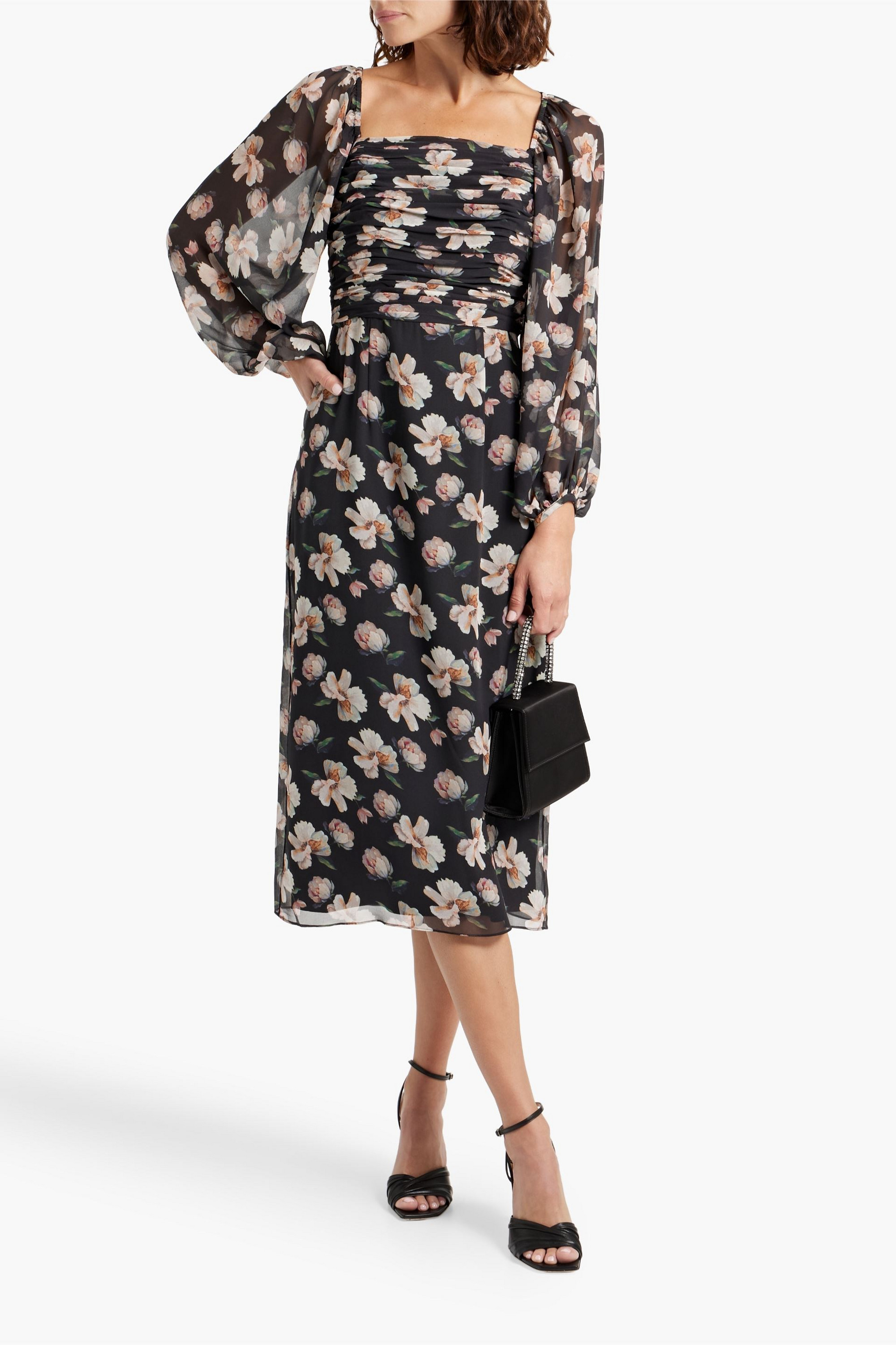 MIKAEL AGHAL Ruched floral-print chiffon midi dress