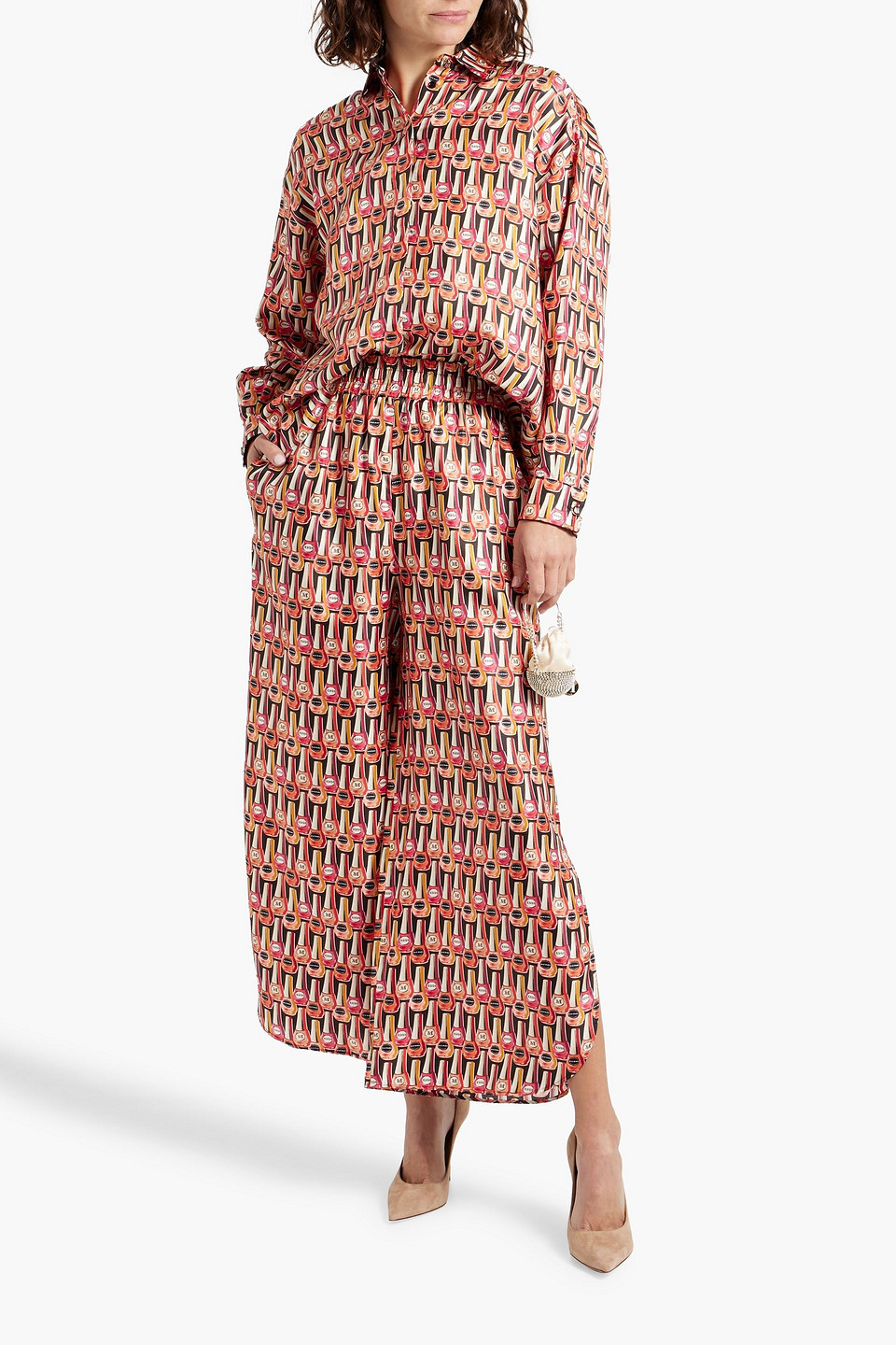 Max Mara Quark Nail Polish-print Wide-leg Silk Pull-on Pants In Multicolor