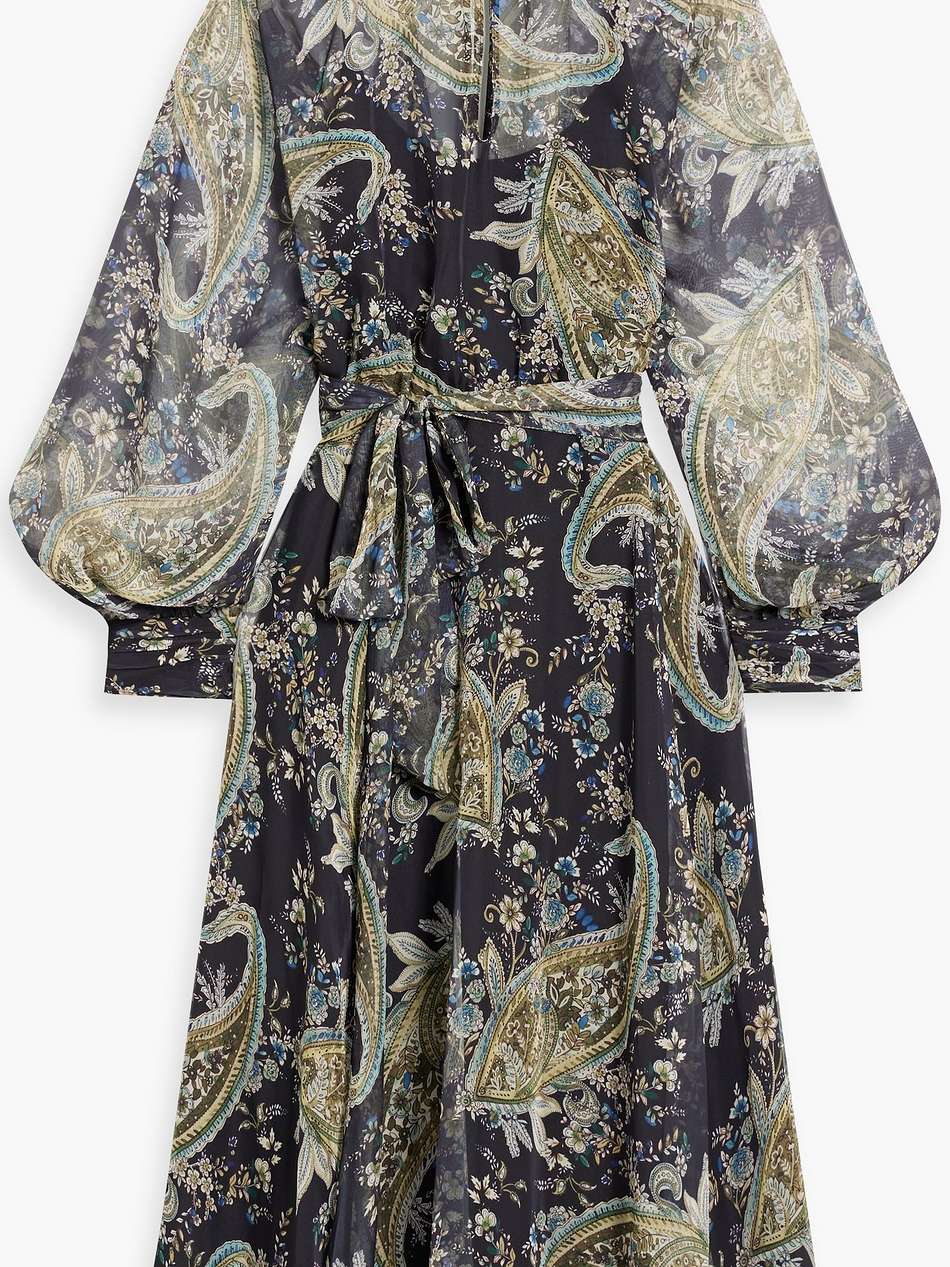 cutout paisley-print chiffon midi dress