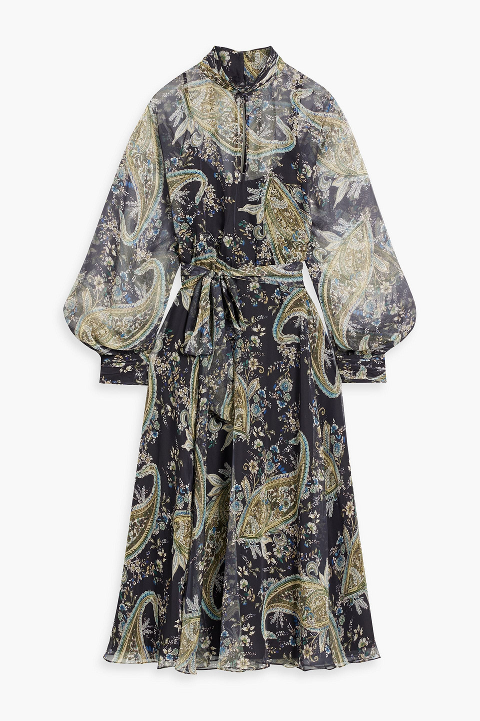 Mikael Aghal Cutout Paisley-print Chiffon Midi Dress In Black