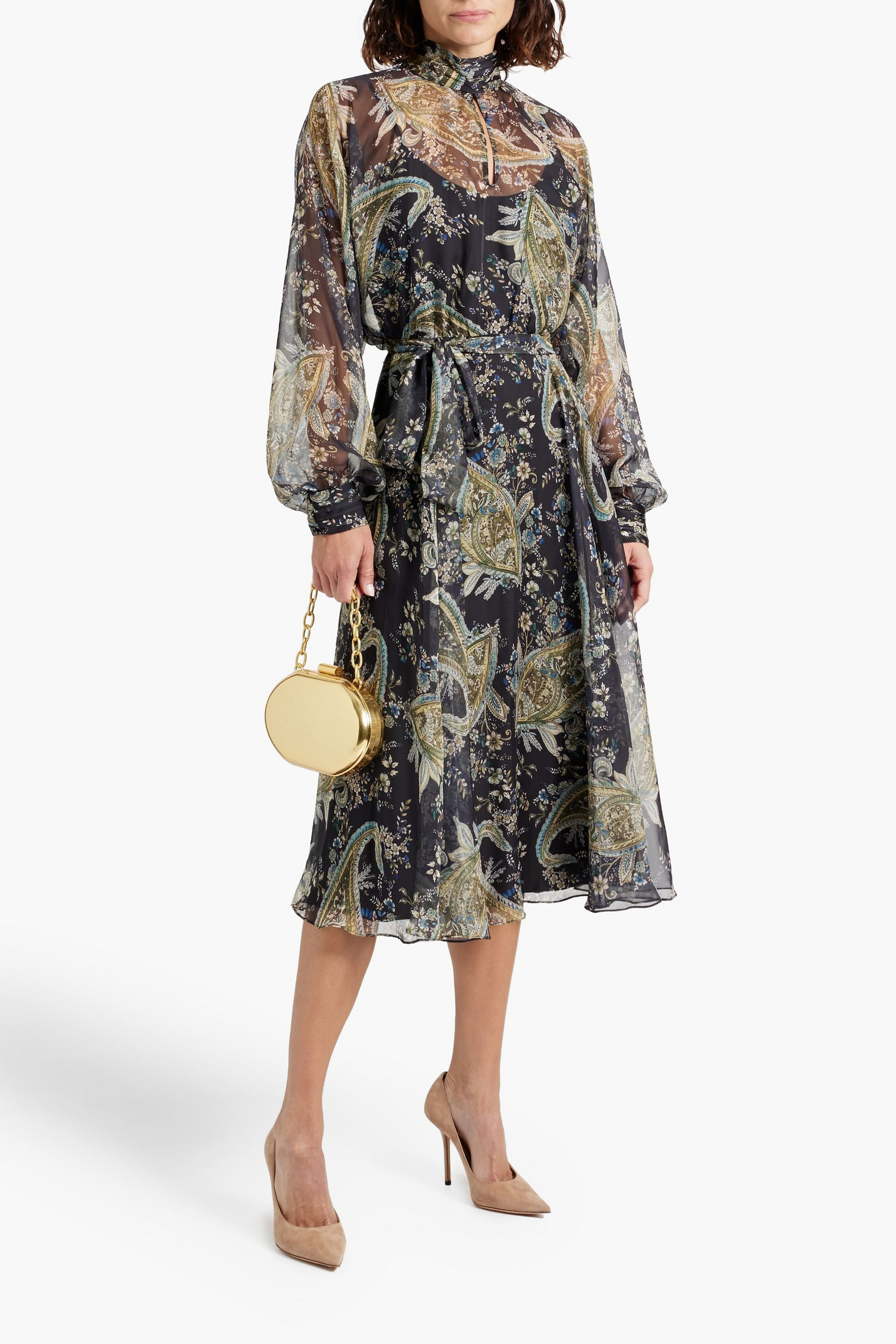 MIKAEL AGHAL Cutout paisley-print chiffon midi dress