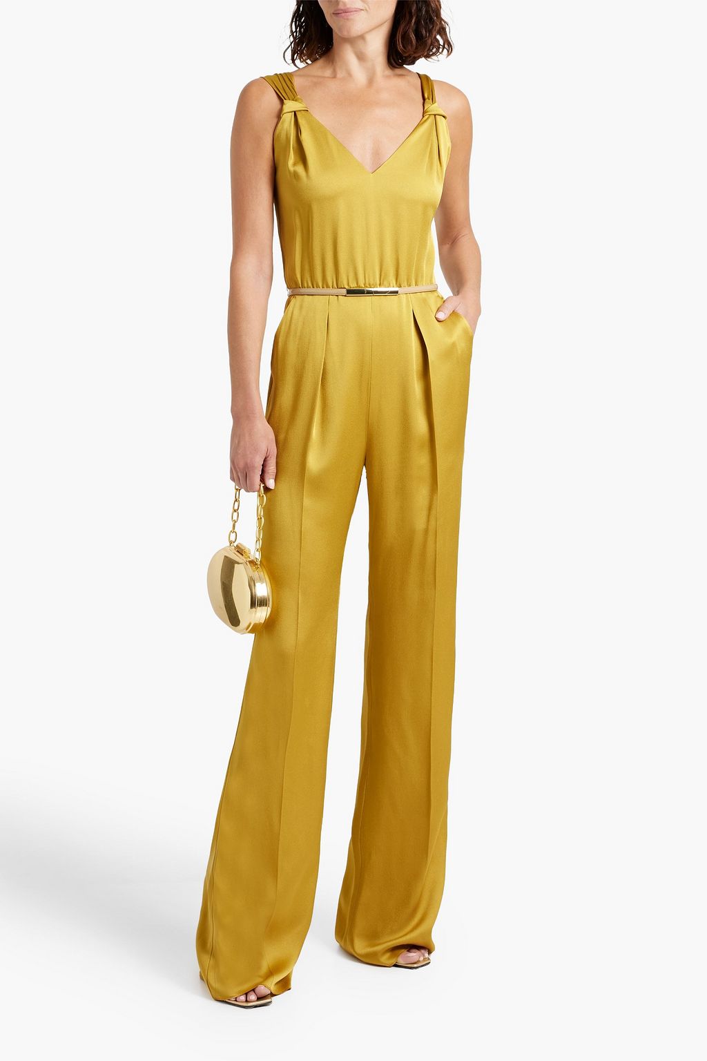 MAX MARA STUDIO Belted satin-crepe jumpsuit