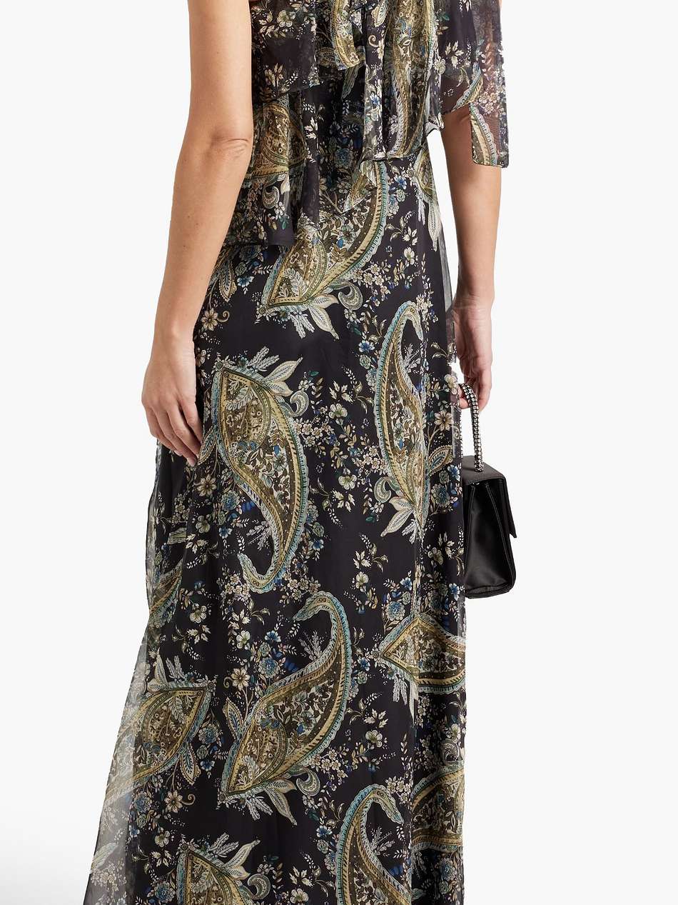 one-shoulder ruffled printed chiffon maxi dress
