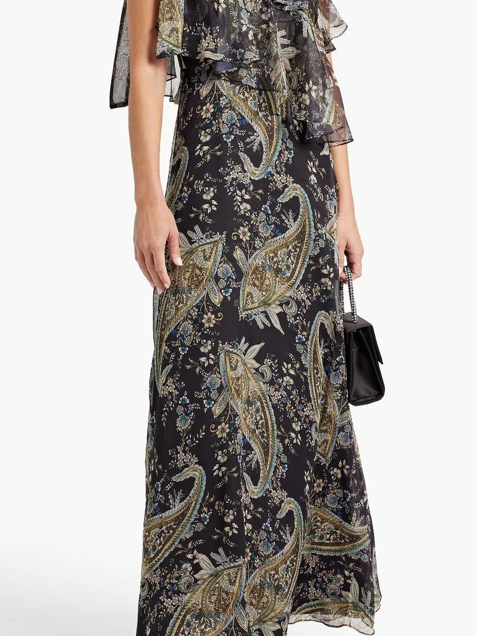 one-shoulder ruffled printed chiffon maxi dress