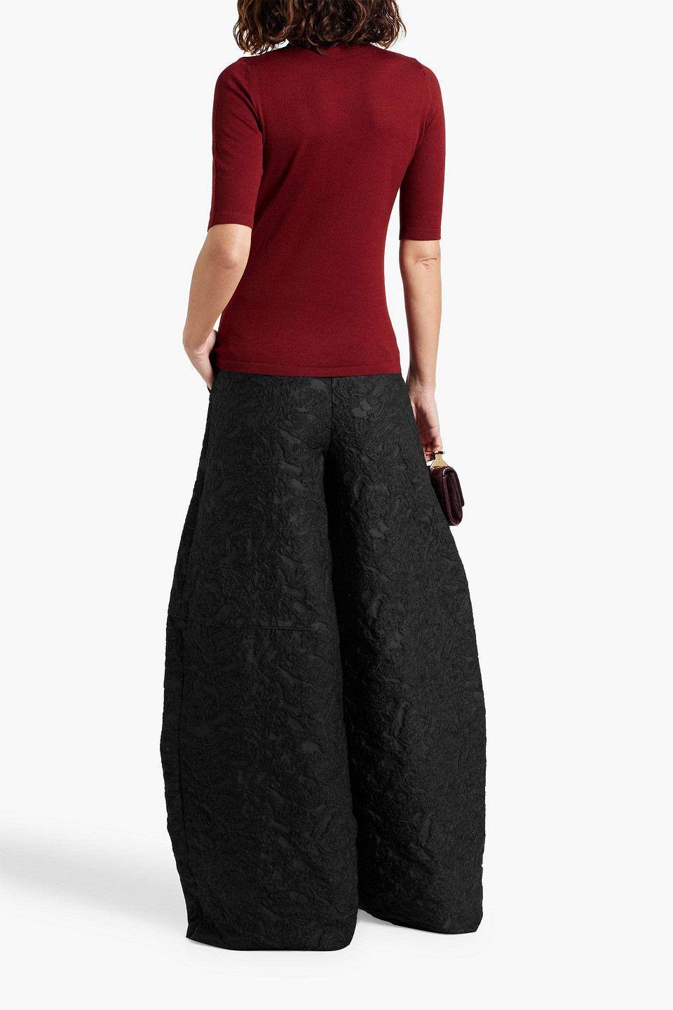 Max Mara Cotton-blend Jacquard Wide-leg Pants In Black