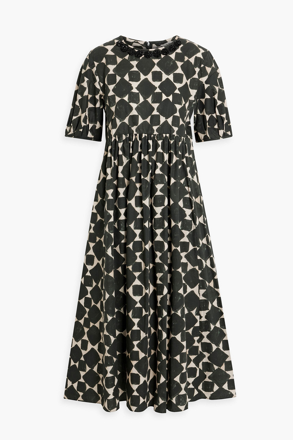 MAX MARA EMBELLISHED PRINTED COTTON-POPLIN MIDI DRESS
