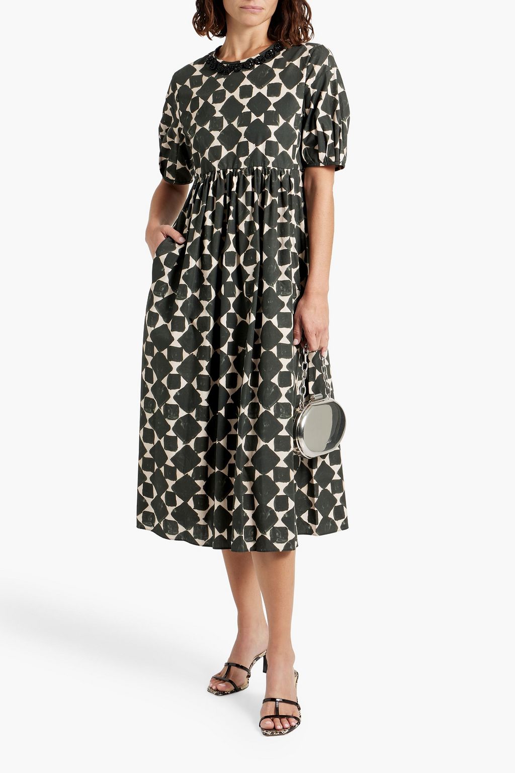 MAX MARA Embellished printed cotton-poplin midi dress