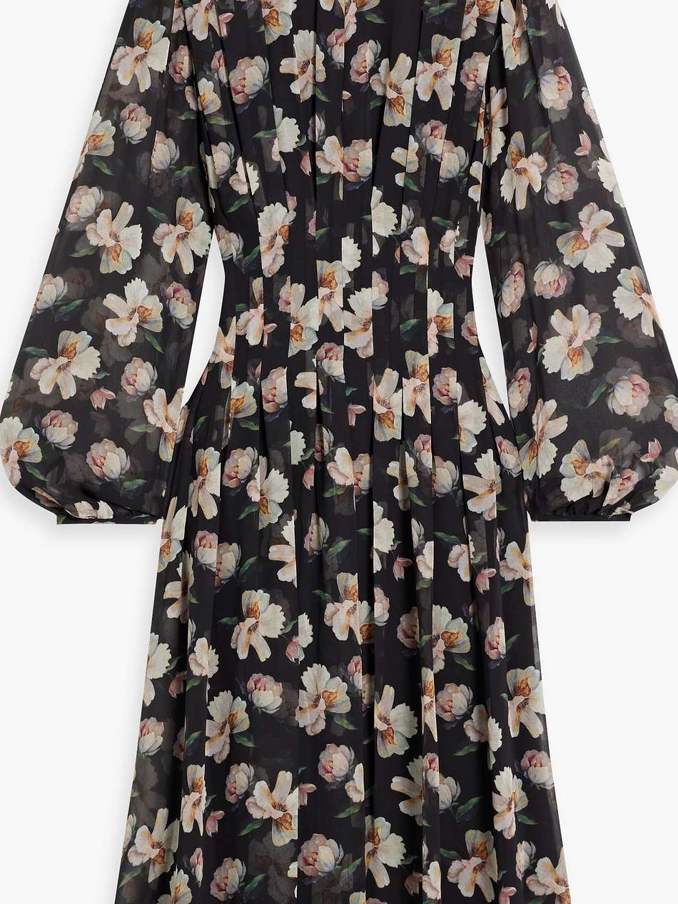 pleated floral-print chiffon midi dress