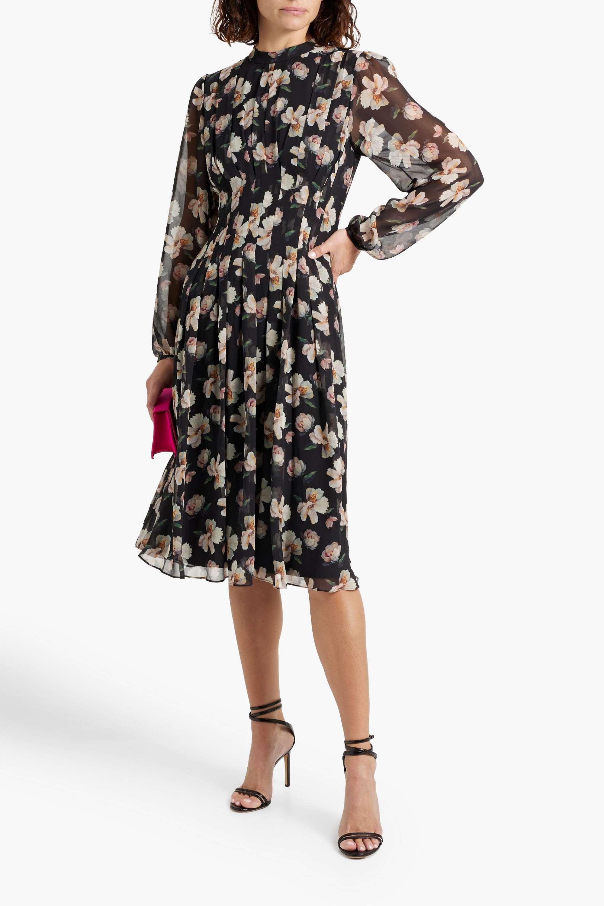 MIKAEL AGHAL Pleated floral-print chiffon midi dress