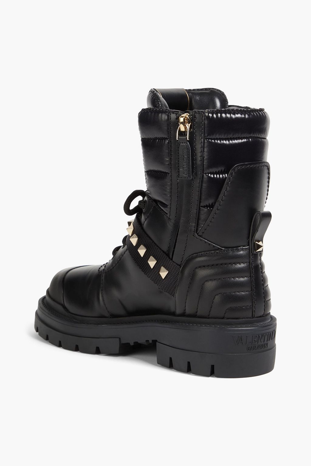 VALENTINO GARAVANI Rockstud 40 leather and shell combat boots