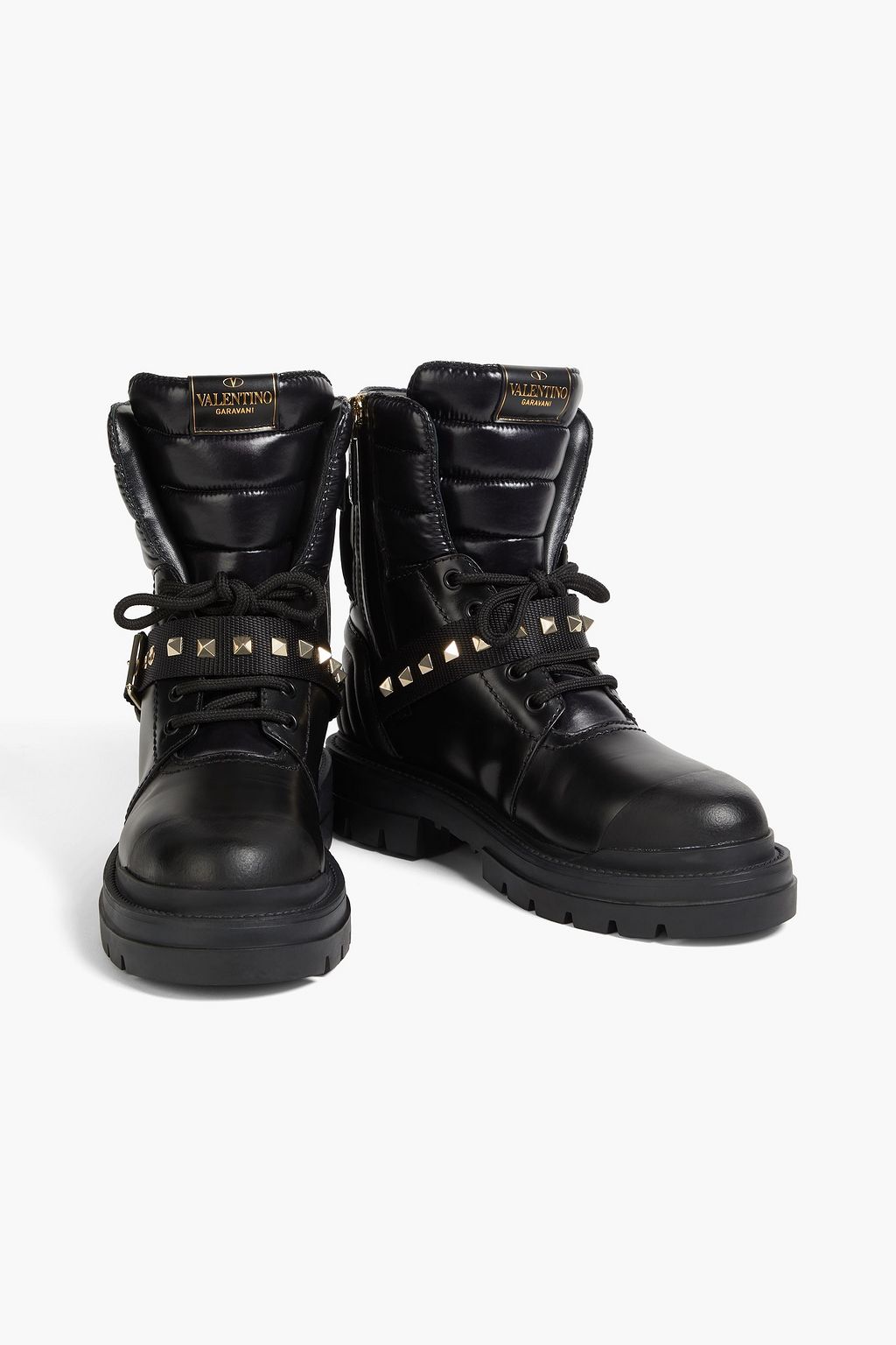 VALENTINO GARAVANI Rockstud 40 leather and shell combat boots