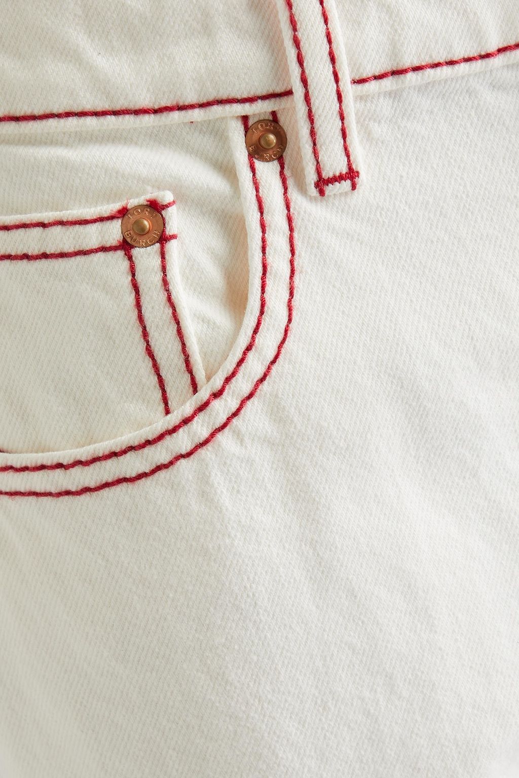 TORY BURCH بنطال جينز بأرجل مستقيمة وخصر مرتفع بتصميم مطرّز