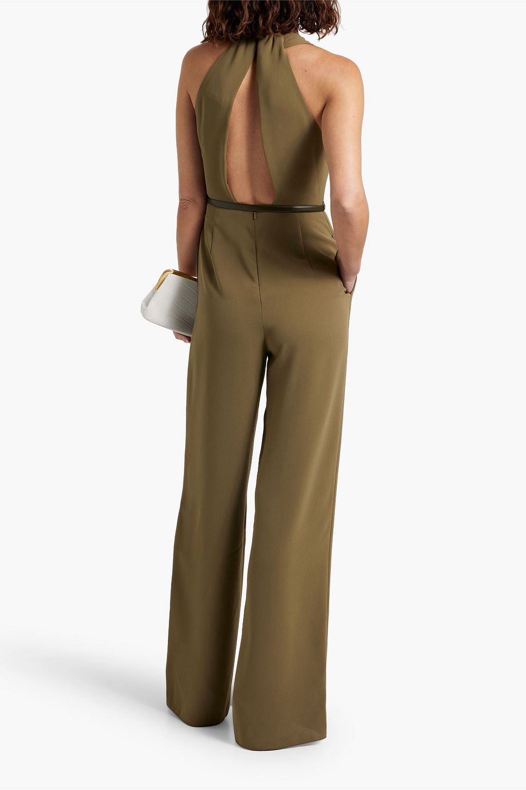 MAX MARA Belted cutout crepe wide-leg jumpsuit