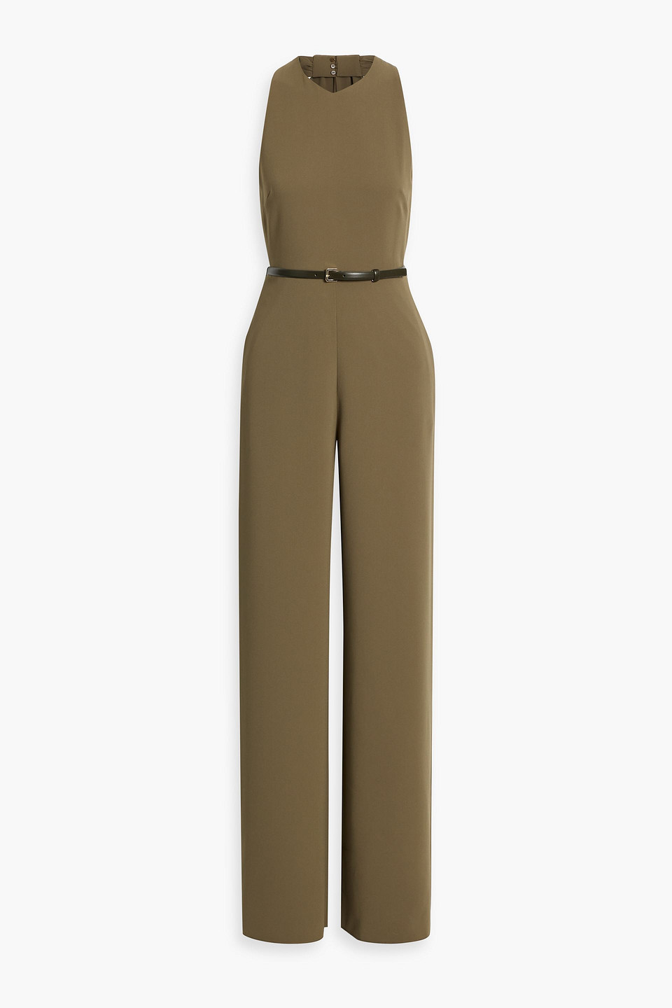 Max Mara Belted Cutout Crepe Wide-leg Jumpsuit In Army Green