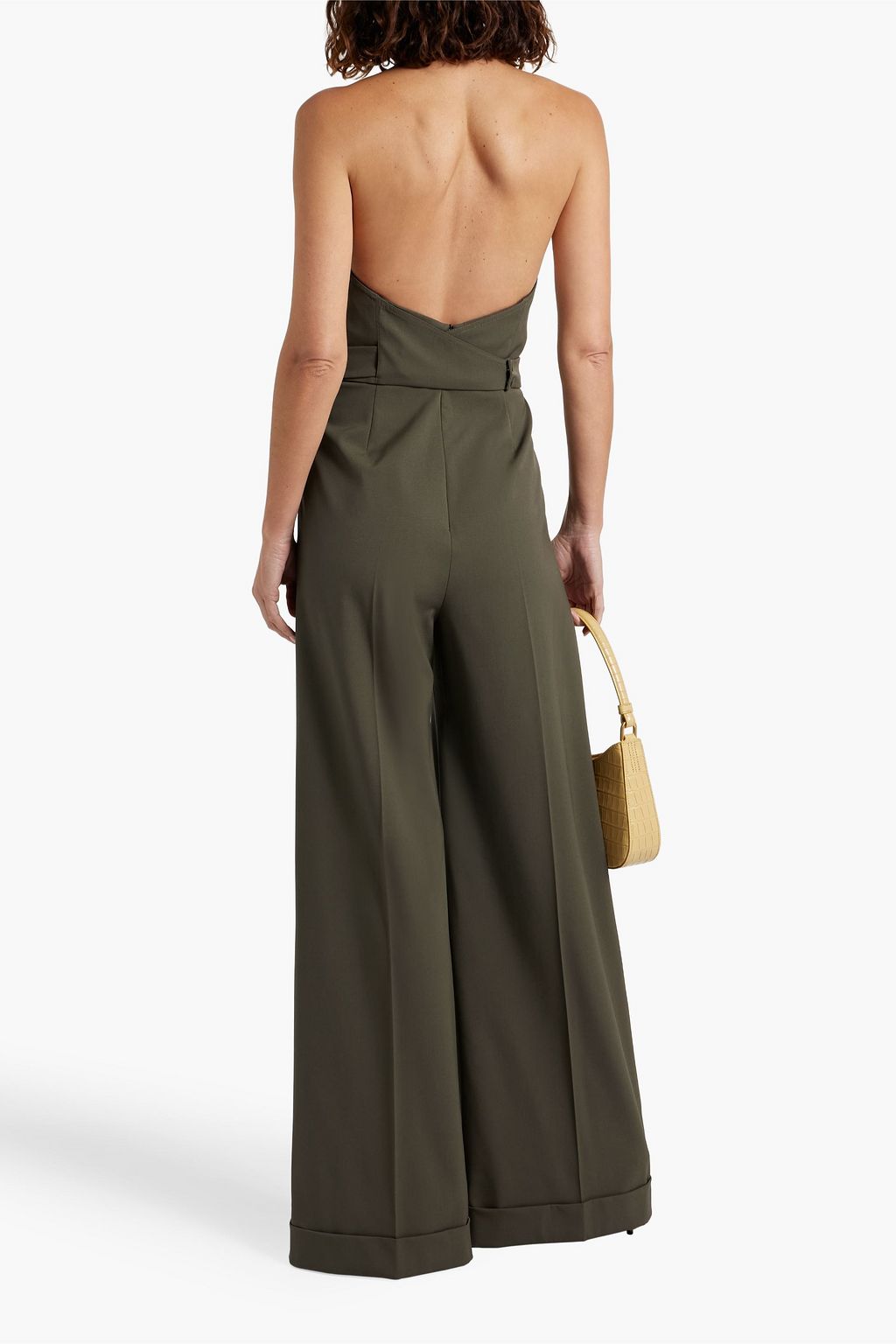 MAX MARA Strapless pleated wool-blend twill wide-leg jumpsuit