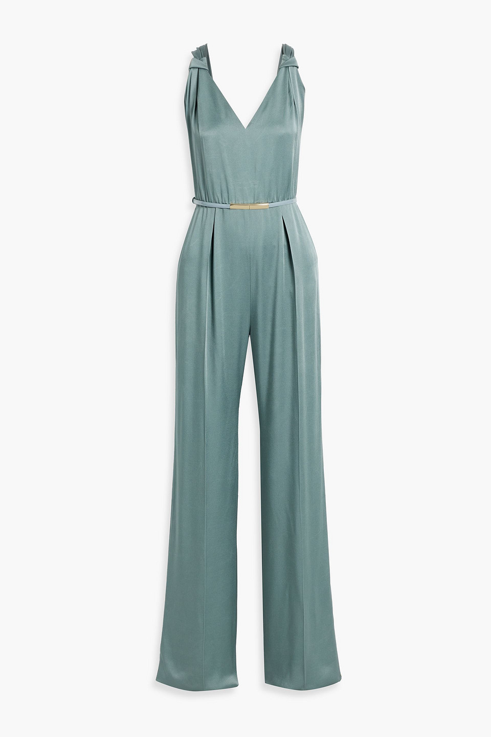 Max Mara Belted Satin-crepe Jumpsuit In Slate Blue